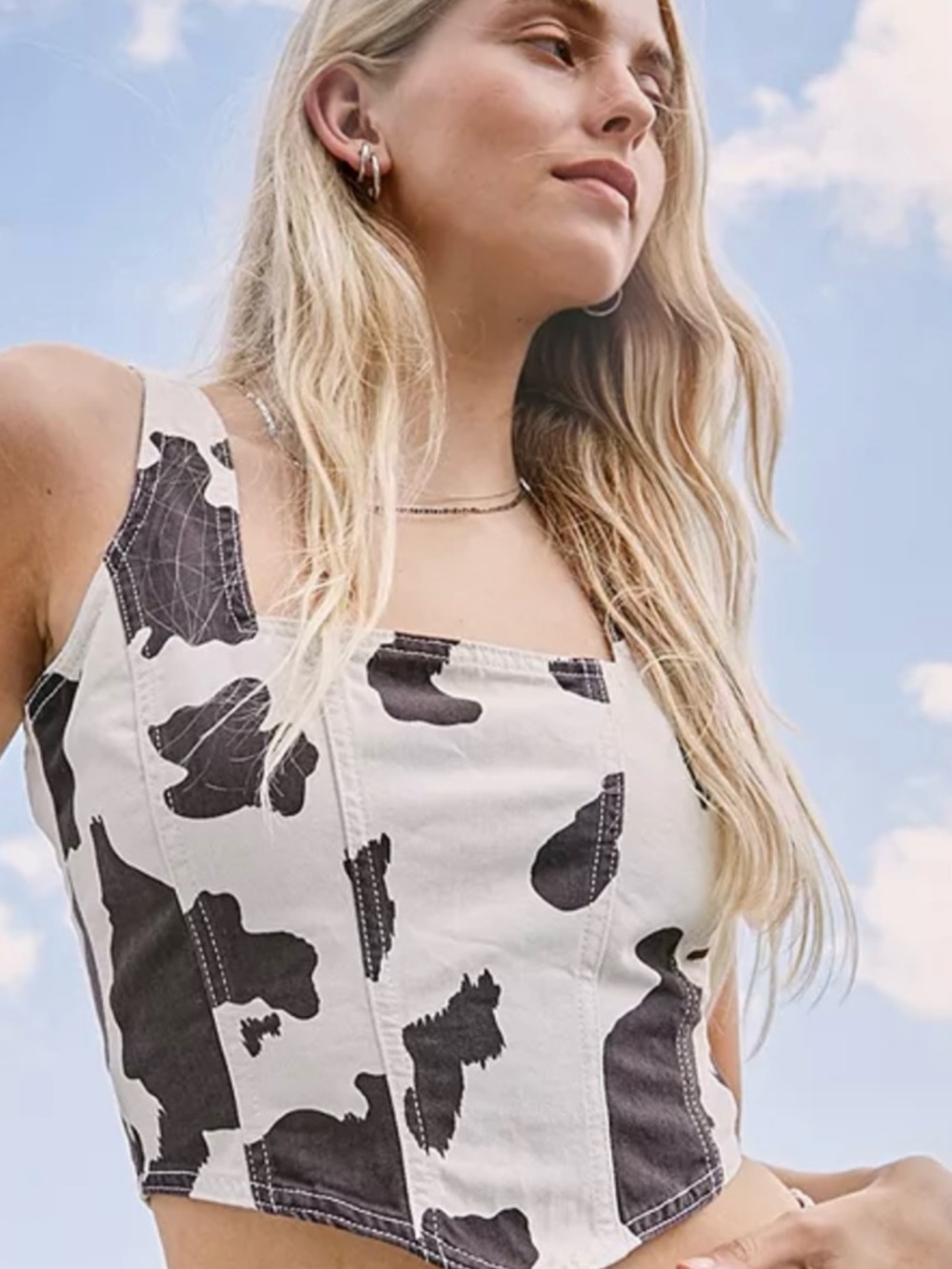 Lone Star Black and White Cow Print crop top